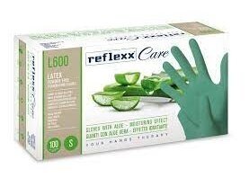 REFLEXX L600 Lateksinės su ALOE VERA pirštinės L dydis 100 vnt, žalia spalva, be pudros, vienkartinės