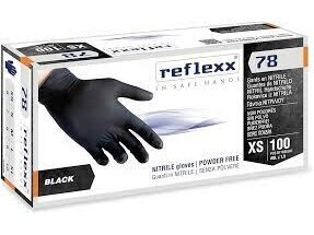 REFLEXX 78 Nitrilinės pirštinės S dydis 100 vnt, juodos spalvos, be pudros, vienkartinės